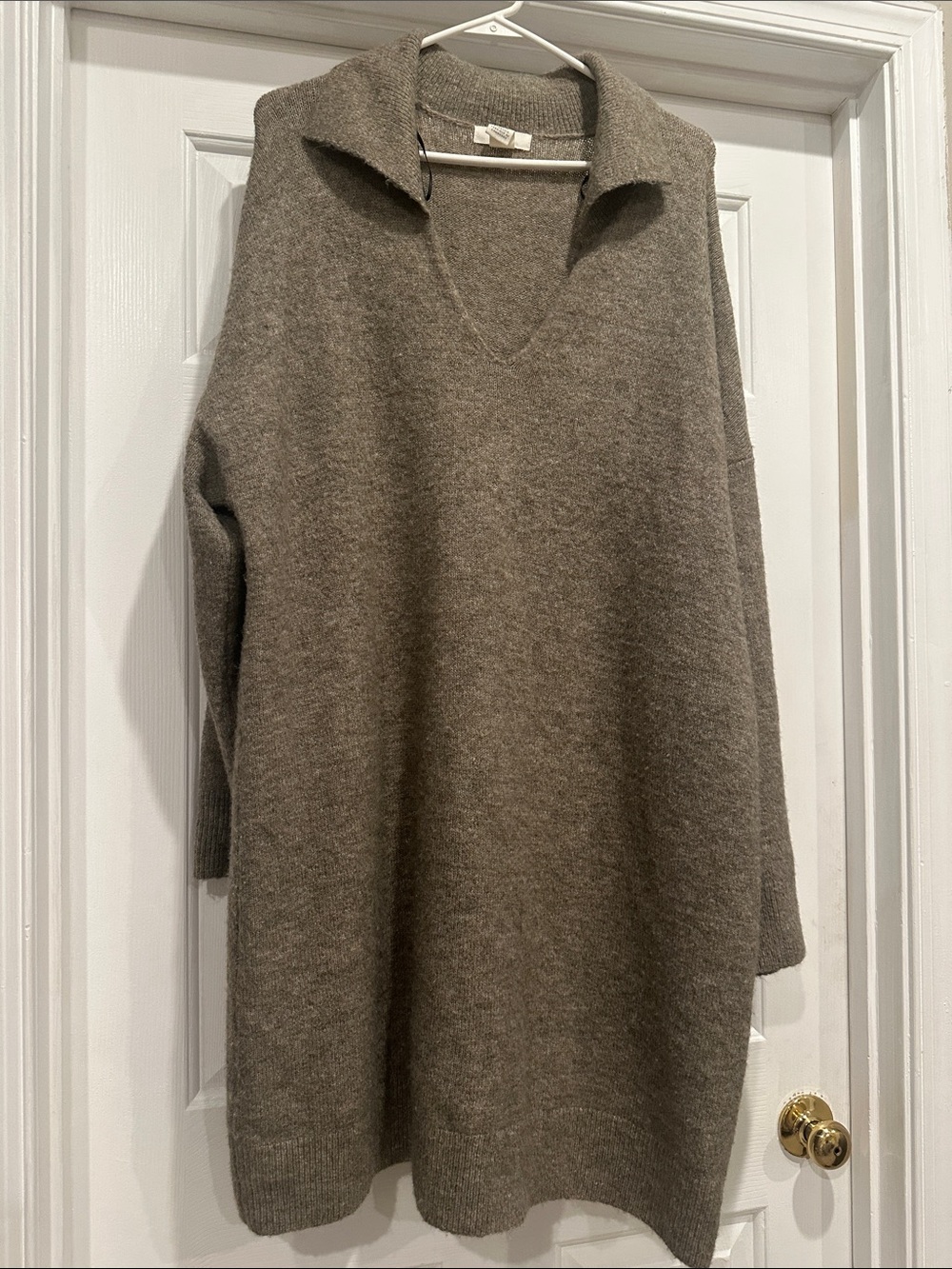 H&M Taupe V-Neck Collared Oversized Sweater Dress